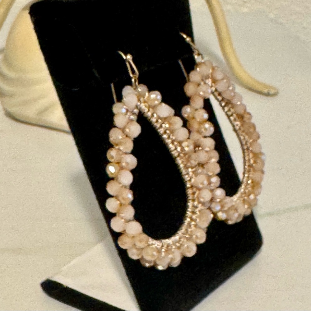 Bohemian Beaded Champagne and Blush Sparkling Teardrop Earrings